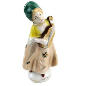 Colonial Woman With Instrument Vintage Occupied Japan HandPainted Ceramic 4.5 In
